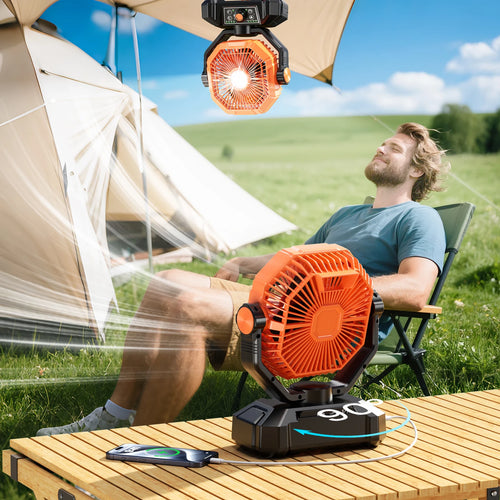 Ventilador Recargable 20,000mAh con Luz LED, Control Remoto y Power Bank – Ideal para Apagones y Exteriores