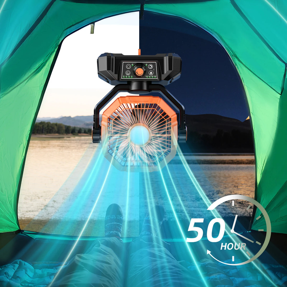 Ventilador Recargable 20,000mAh con Luz LED, Control Remoto y Power Bank – Ideal para Apagones y Exteriores