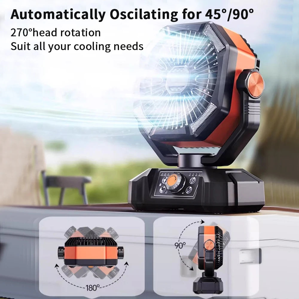 Ventilador de Camping Portátil con Batería de 20,000 mAh, Lámpara LED de 4 Modos y 8 Velocidades: Ventilador de Escritorio para Exteriores, Tiendas de Campaña y Pesca
