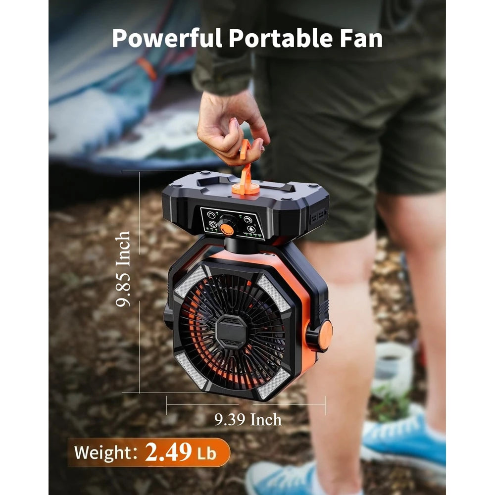 Ventilador de Camping Portátil con Batería de 20,000 mAh, Lámpara LED de 4 Modos y 8 Velocidades: Ventilador de Escritorio para Exteriores, Tiendas de Campaña y Pesca