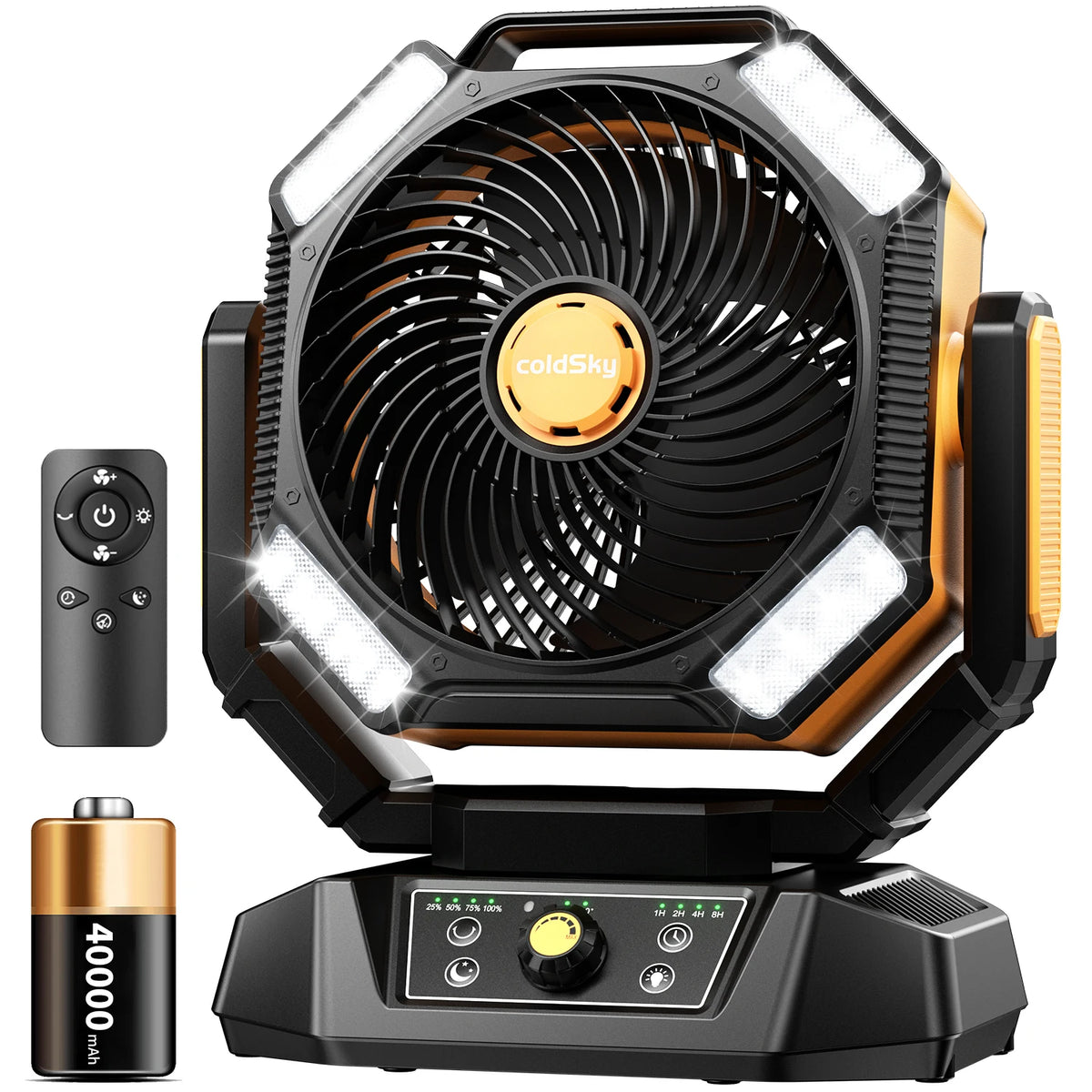 Ventilador de Camping Portátil con Batería de 20,000 mAh, Lámpara LED de 4 Modos y 8 Velocidades: Ventilador de Escritorio para Exteriores, Tiendas de Campaña y Pesca