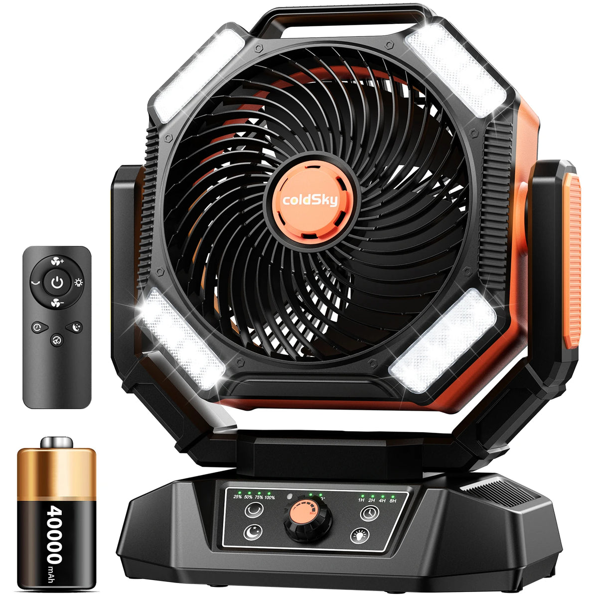 Ventilador de Camping Portátil con Batería de 20,000 mAh, Lámpara LED de 4 Modos y 8 Velocidades: Ventilador de Escritorio para Exteriores, Tiendas de Campaña y Pesca